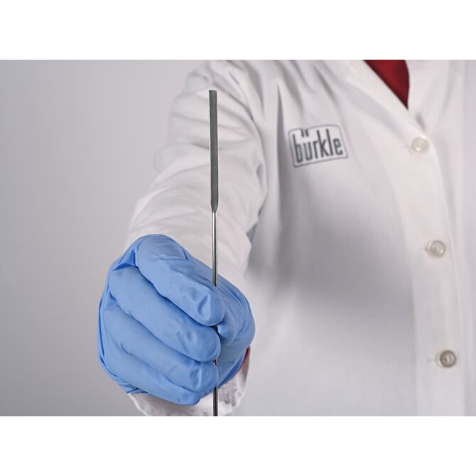 Micro powder spatula, angular/semi-cup-shaped, made of stainless steel