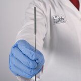 Micro powder spatula, angular/semi-cup-shaped, made of stainless steel