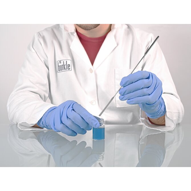 Micro powder spatula, angular/semi-cup-shaped, made of stainless steel