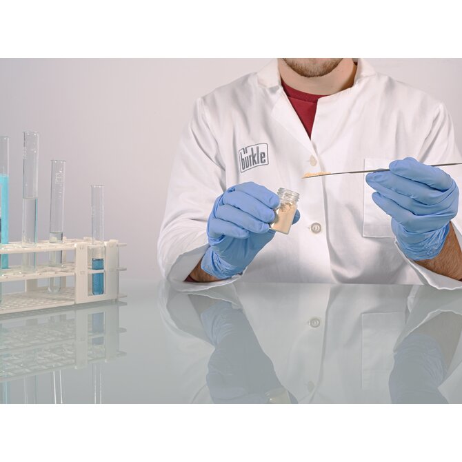 Micro powder spatula, angular/semi-cup-shaped, made of stainless steel